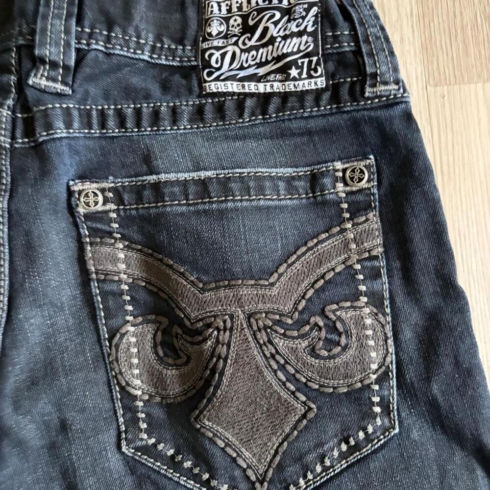 Affliction Men's Ace Black Premium Dark Denim Jeans Size 33 x 32 - Picture 3 of 8